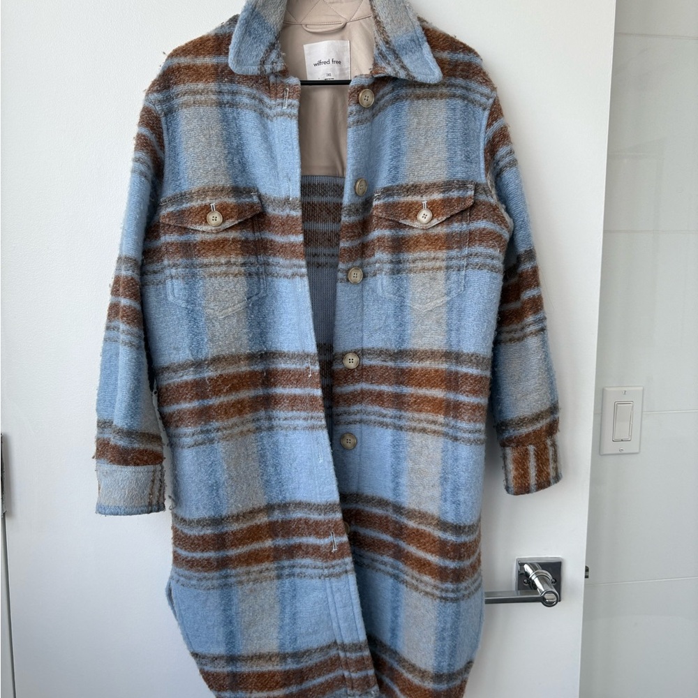 Wilfred Blue and Brown Plaid Utility Jacket